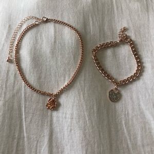 Rose Gold Bracelet and Choker Set with Charms